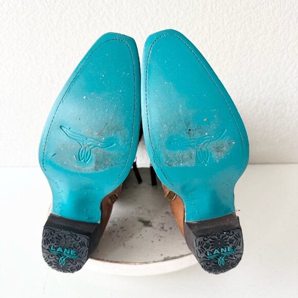 Lane LEXINGTON Knee High Womens Cowboy Boots 7.5 Brown Western Cowgirl Lace Up - Picture 8 of 11